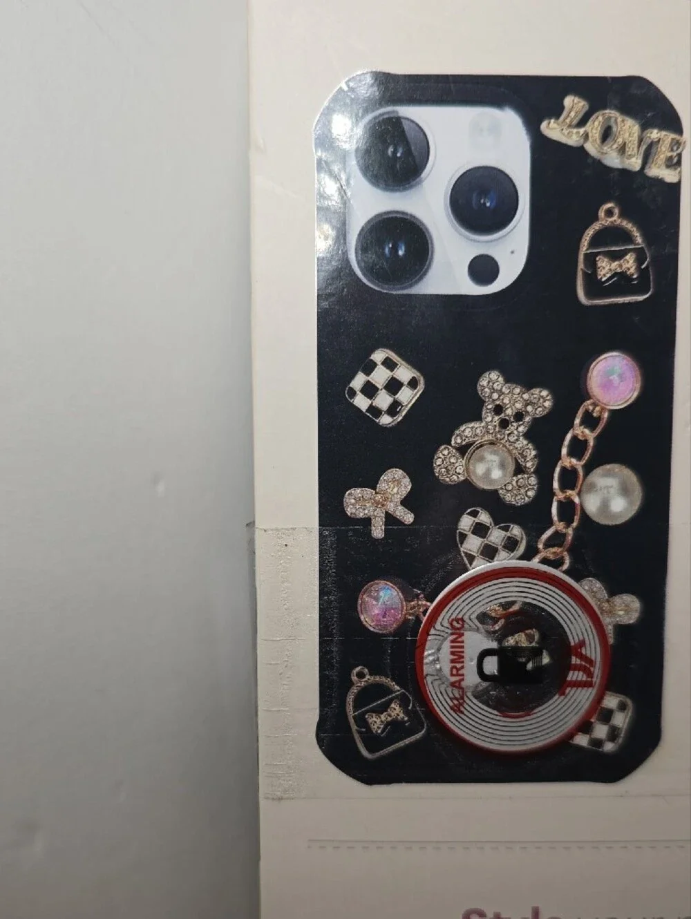 Decorative Phone Case for iPhone 15 Pro Max — Black with Gold Charms
